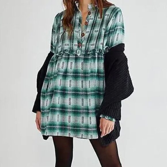 Free People Redwood Flannel Babydoll Dress NWOT - Picture 1 of 7